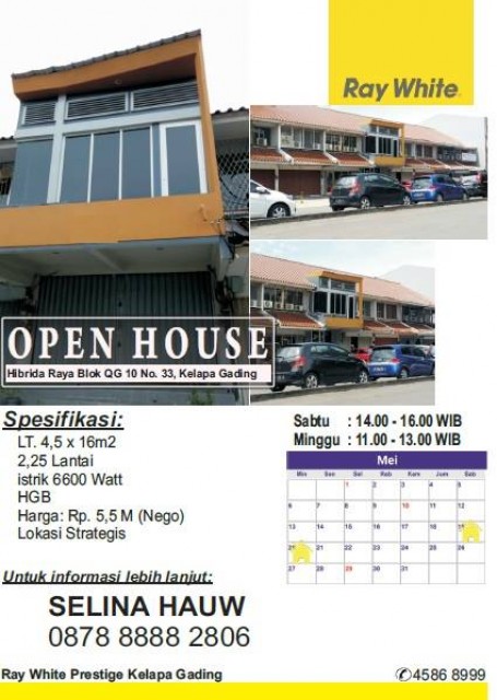 Open House di Ruko Hibrida Raya Hari Sabtu & Minggu, Tanggal 19 - 20 Mei 2018