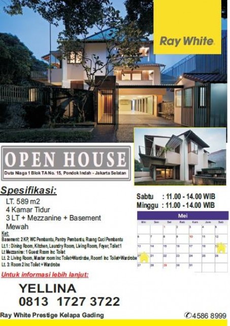 Open House di Duta Niaga Pondok Indah Hari Sabtu & Minggu, Tanggal 19 - 20 Mei 2018