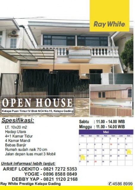 Open House di Kelapa Puan Timur Hari Sabtu & Minggu, Tanggal 19 - 20 Mei2018