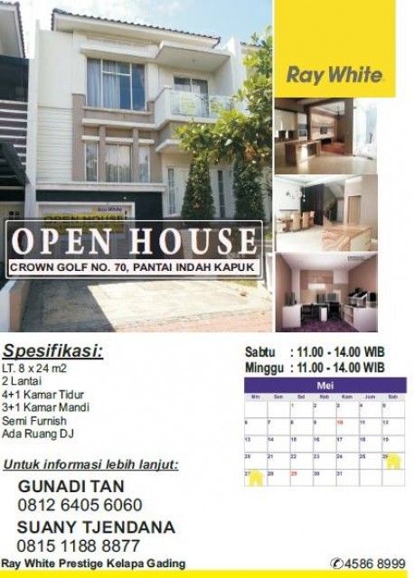 Open House di Crown Golf PIK Hari Sabtu & Minggu, Tanggal 26 - 27 Mei 2018