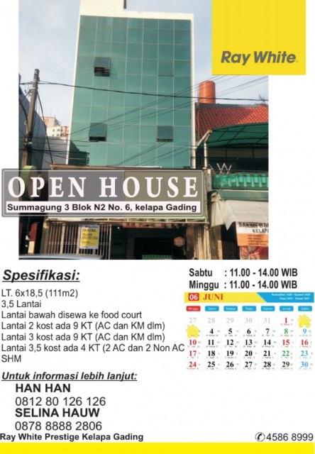 Open House di Ruko Summagung 3 Blok N2 Hari Sabtu & Minggu, Tanggal 2 - 3 Juni 2018