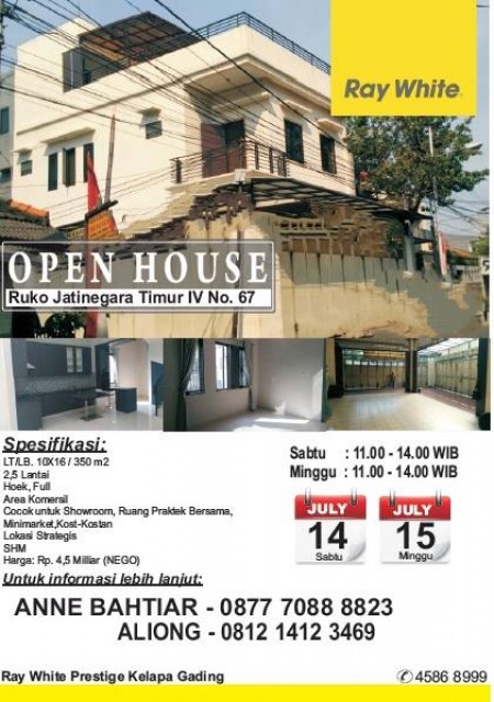 Open House di Ruko Jatinegara Timur IV Hari Sabtu & Minggu, Tanggal 14 - 15 Juli 2018