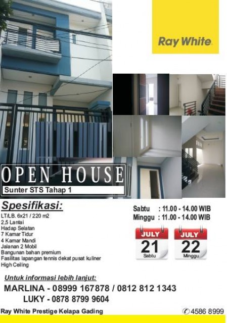 Open House di Sunter STS Hari Sabtu & Minggu, Tanggal 21 - 22 Juli 2018